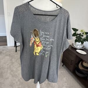Disney Parks Winnie the Pooh Women 3XL Top M Y2K Lace Back Quote Short Sleeve